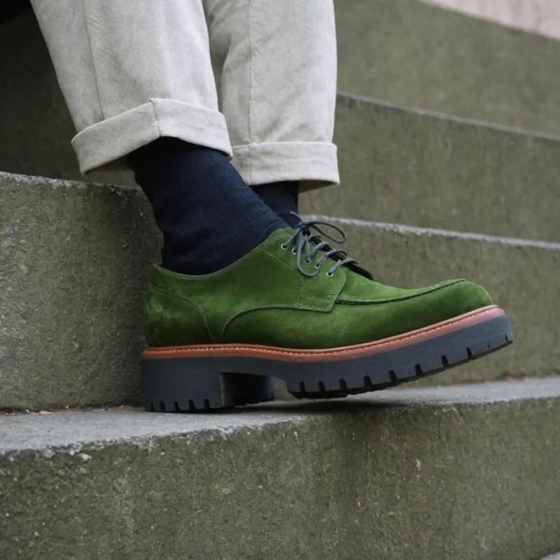 Green Suede Leather Eros Chunky Derby Shoes - AW24 sold by Costoso Italiano