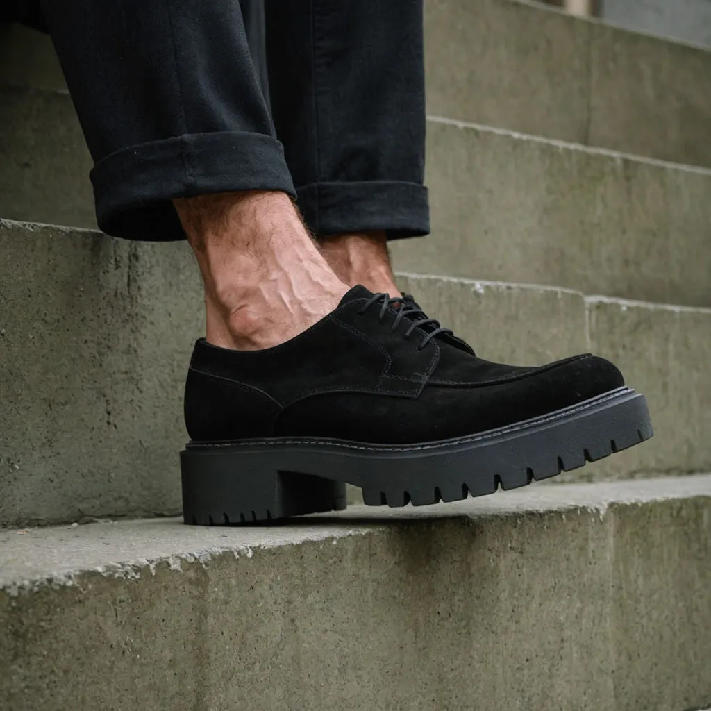 Black Suede Leather Eros Chunky Derby Shoes - AW24 sold by Costoso Italiano