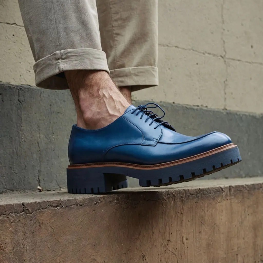 Blue Leather Eros Chunky Derby Shoes - AW24 sold by Costoso Italiano