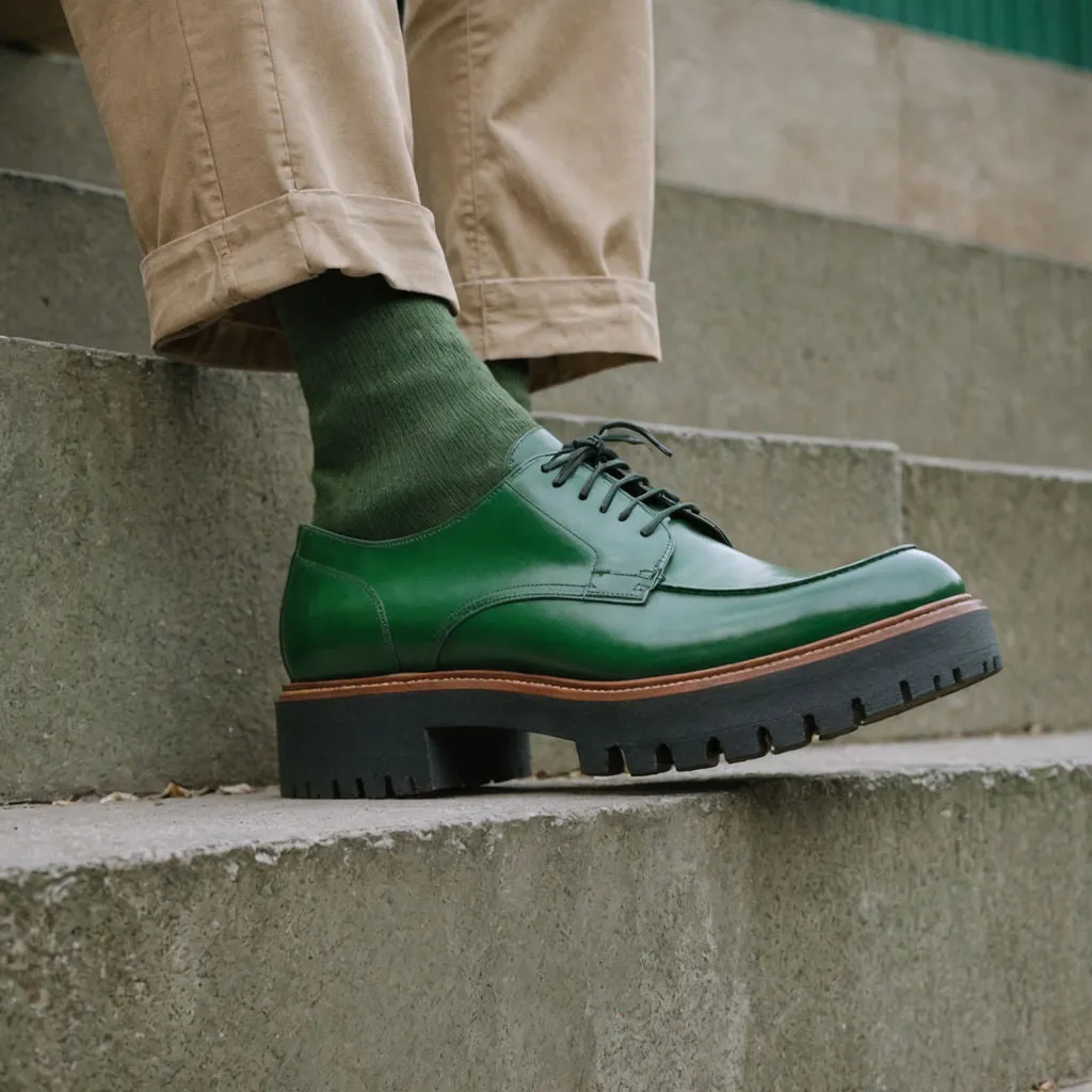 Green Leather Eros Chunky Derby Shoes - AW24 sold by Costoso Italiano