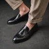 Black Leather Belize Chunky Tassel Loafers - With Track Soles - AW24 sold by Costoso Italiano
