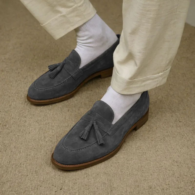 Grey Suede Belize Chunky Tassel Loafers - With Track Soles - AW24 sold by Costoso Italiano