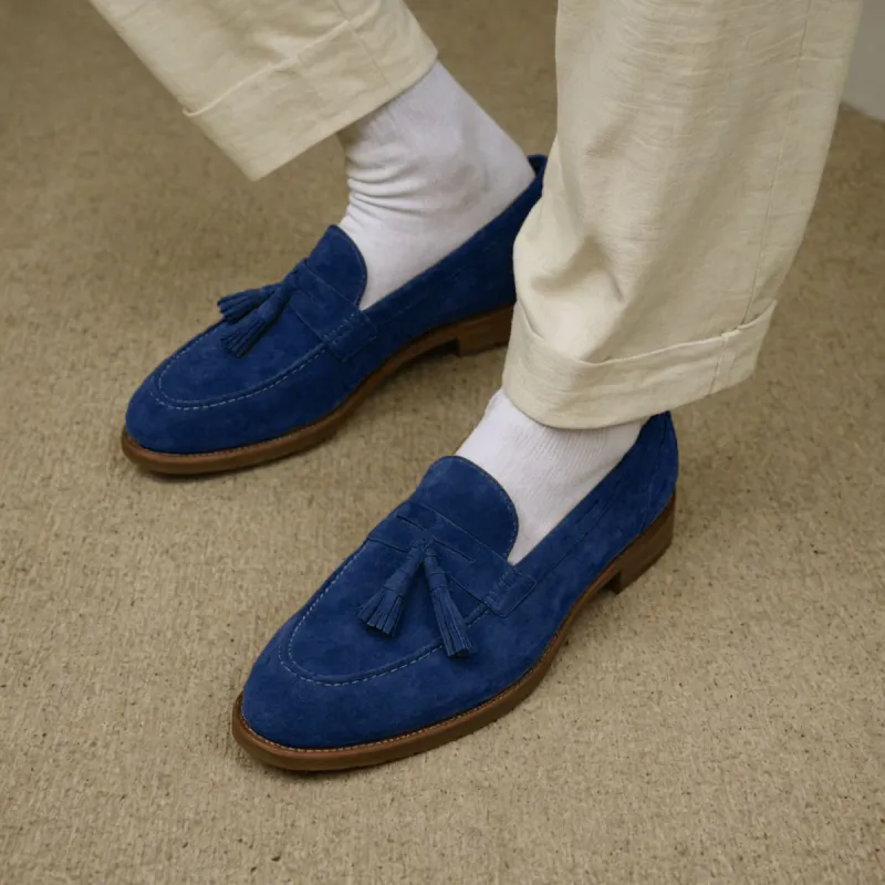 Blue Suede Belize Chunky Tassel Loafers - With Track Soles - AW24 sold by Costoso Italiano