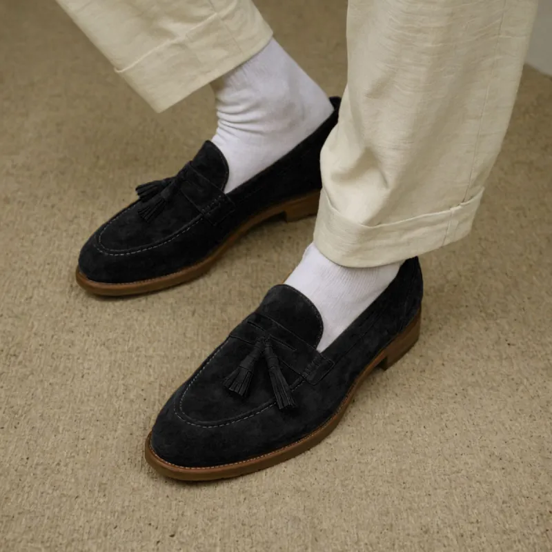 Black Suede Belize Chunky Tassel Loafers - With Track Soles - AW24 sold by Costoso Italiano