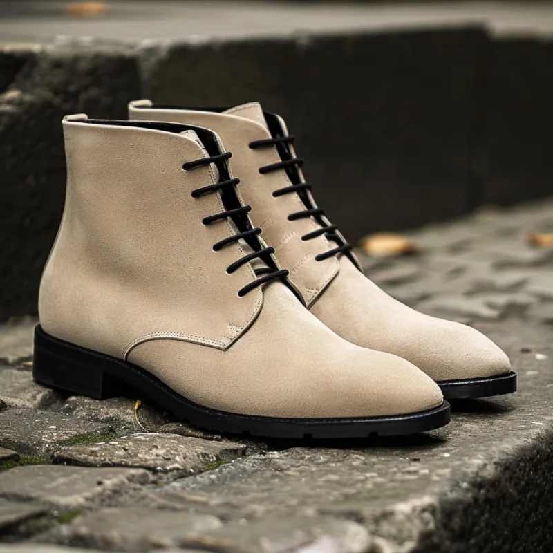 Beige Suede Enrico Lace Up Chukka Boots sold by Costoso Italiano