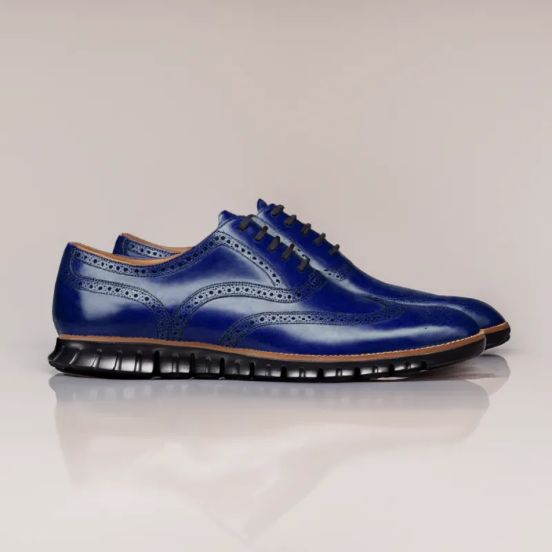 Blue Leather Everett Lace Up Oxfords with Black Hybrid Sole - SS23 sold by Costoso Italiano