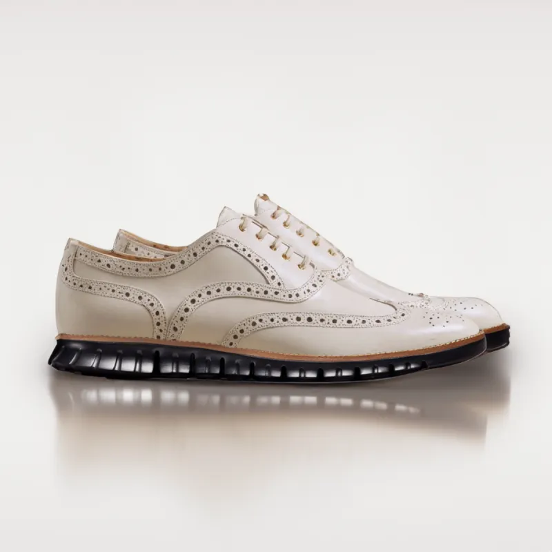 Cream Leather Everett Lace Up Oxfords with Black Hybrid Sole - SS23 sold by Costoso Italiano