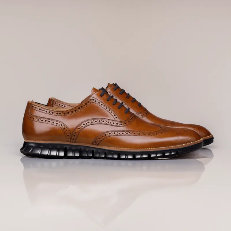 Tan Leather Everett Lace Up Oxfords with Black Hybrid Sole - SS23 sold by Costoso Italiano