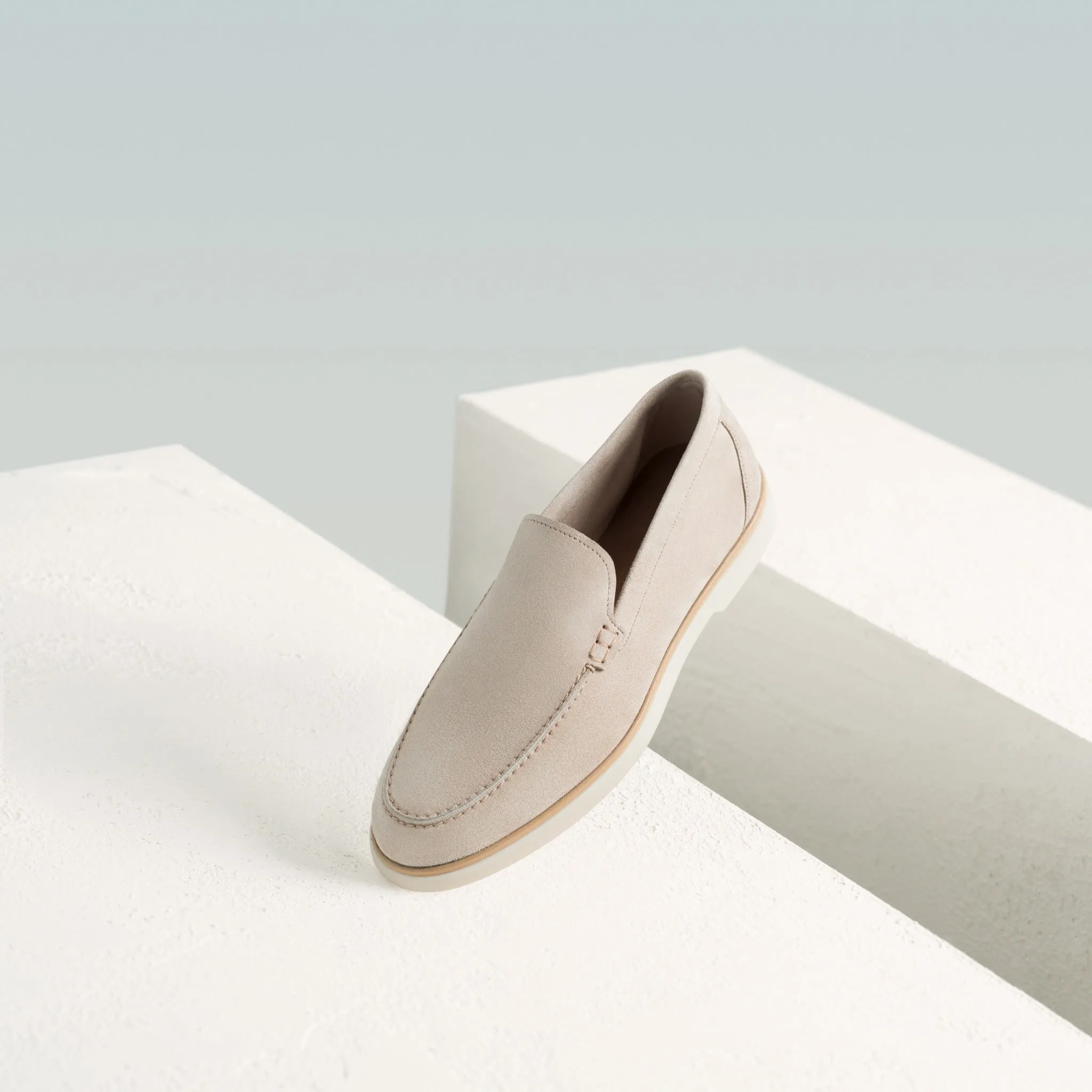 Luxury Edition - Artisian Made Off White Italian Suede Quirin Loafers with White Soles - Summer 2024 Collection sold by Costoso Italiano