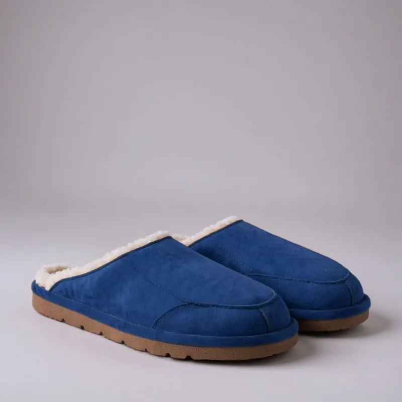 Blue Suede Leather Eliana Fur Lined Slippers sold by Costoso Italiano