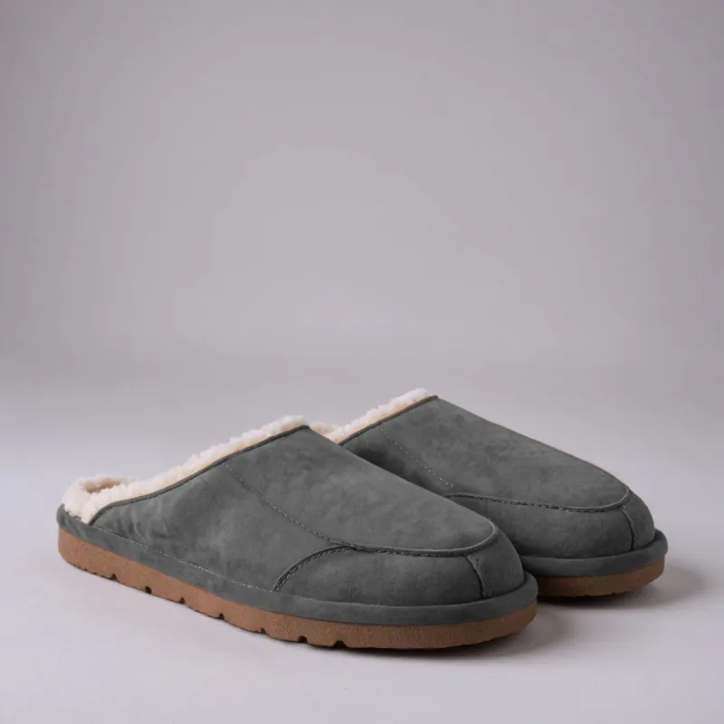 Grey Suede Leather Eliana Fur Lined Slippers sold by Costoso Italiano