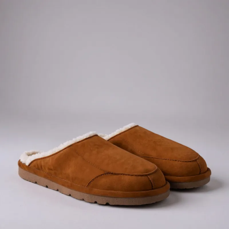 Tan Suede Leather Eliana Fur Lined Slippers sold by Costoso Italiano