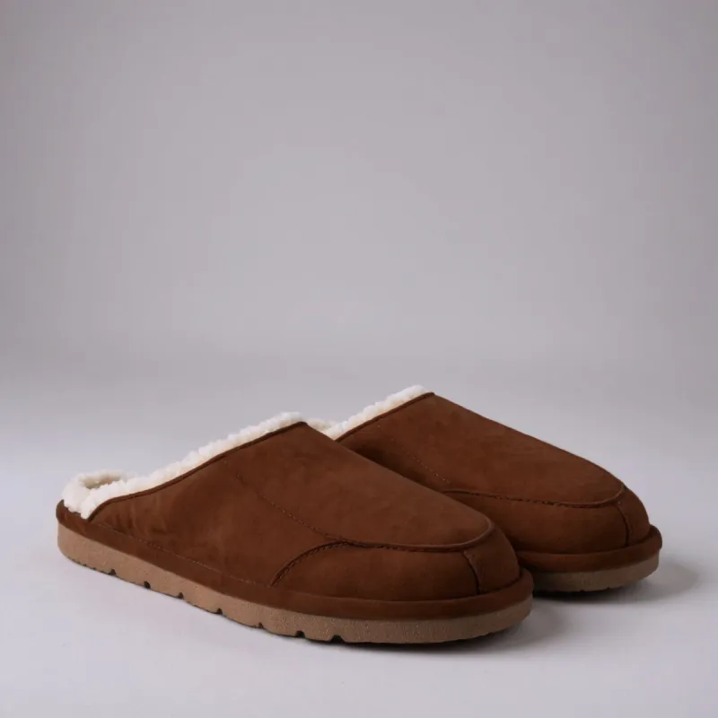 Brown Suede Leather Eliana Fur Lined Slippers sold by Costoso Italiano