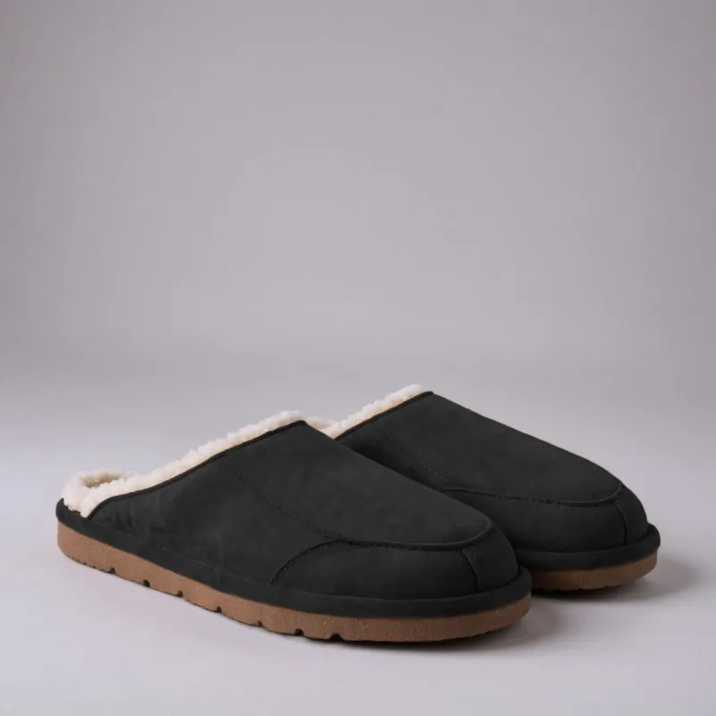 Black Suede Leather Eliana Fur Lined Slippers sold by Costoso Italiano