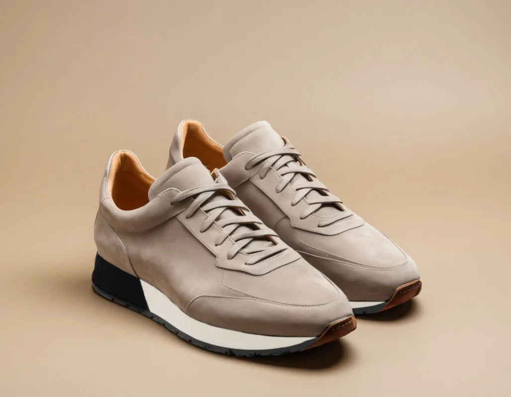 Grey Suede Leather Nausori Lace Up Running Sneaker Shoes sold by Costoso Italiano