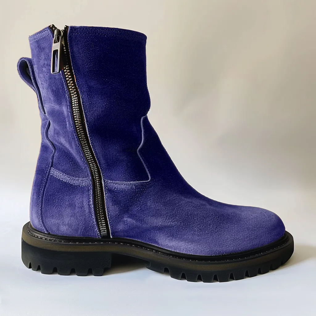 Blue Suede Leather Massimiliano With Thick Sole Zipper Boots sold by Costoso Italiano