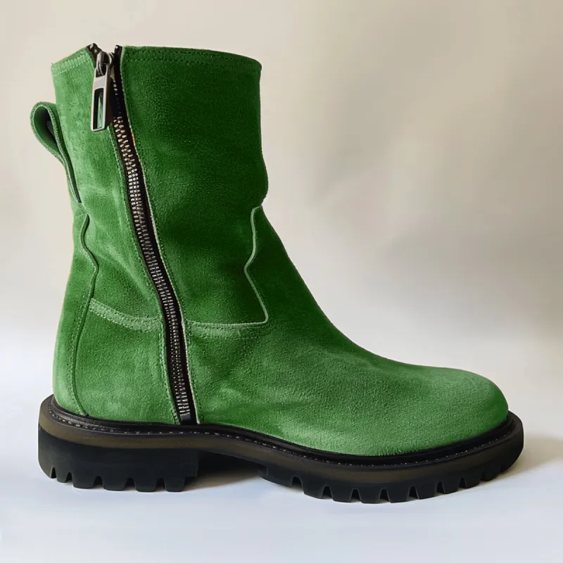 Green Suede Leather Massimiliano With Thick Sole Zipper Boots sold by Costoso Italiano