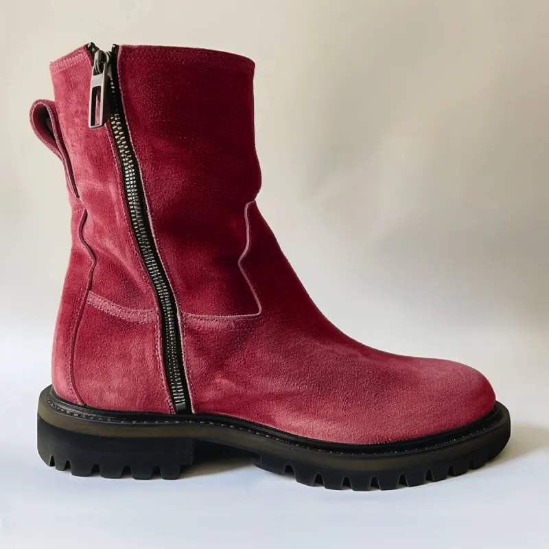 Burgundy Suede Leather Massimiliano With Thick Sole Zipper Boots sold by Costoso Italiano