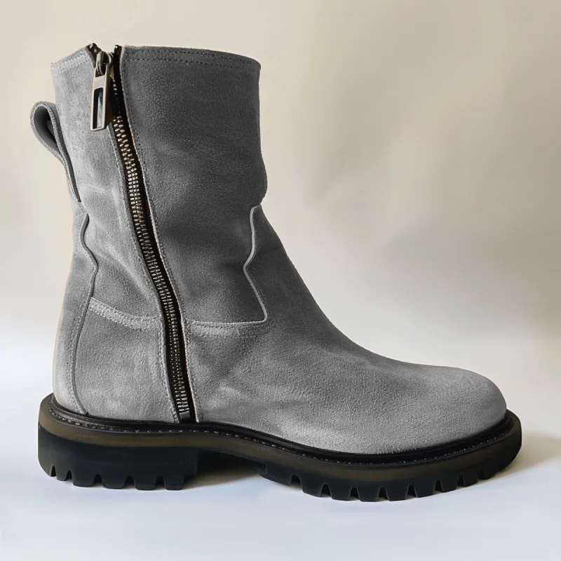 Grey Suede Leather Massimiliano With Thick Sole Zipper Boots sold by Costoso Italiano