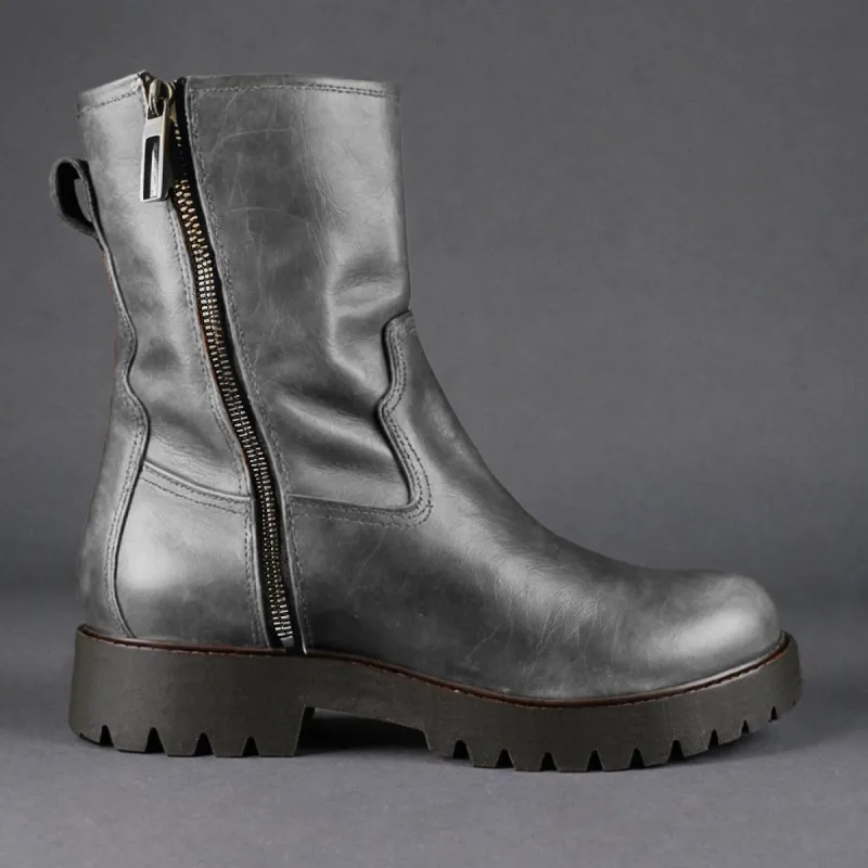 Grey Leather Massimiliano With Thick Sole Zipper Boots sold by Costoso Italiano