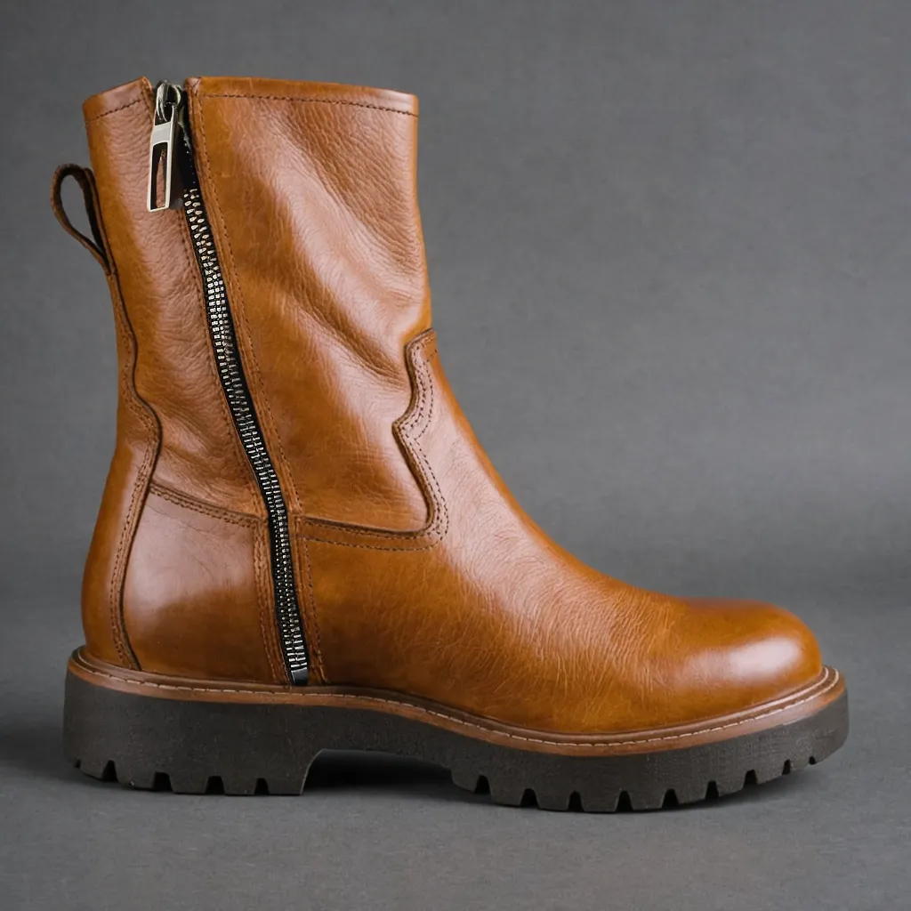 Tan Leather Massimiliano With Thick Sole Zipper Boots sold by Costoso Italiano