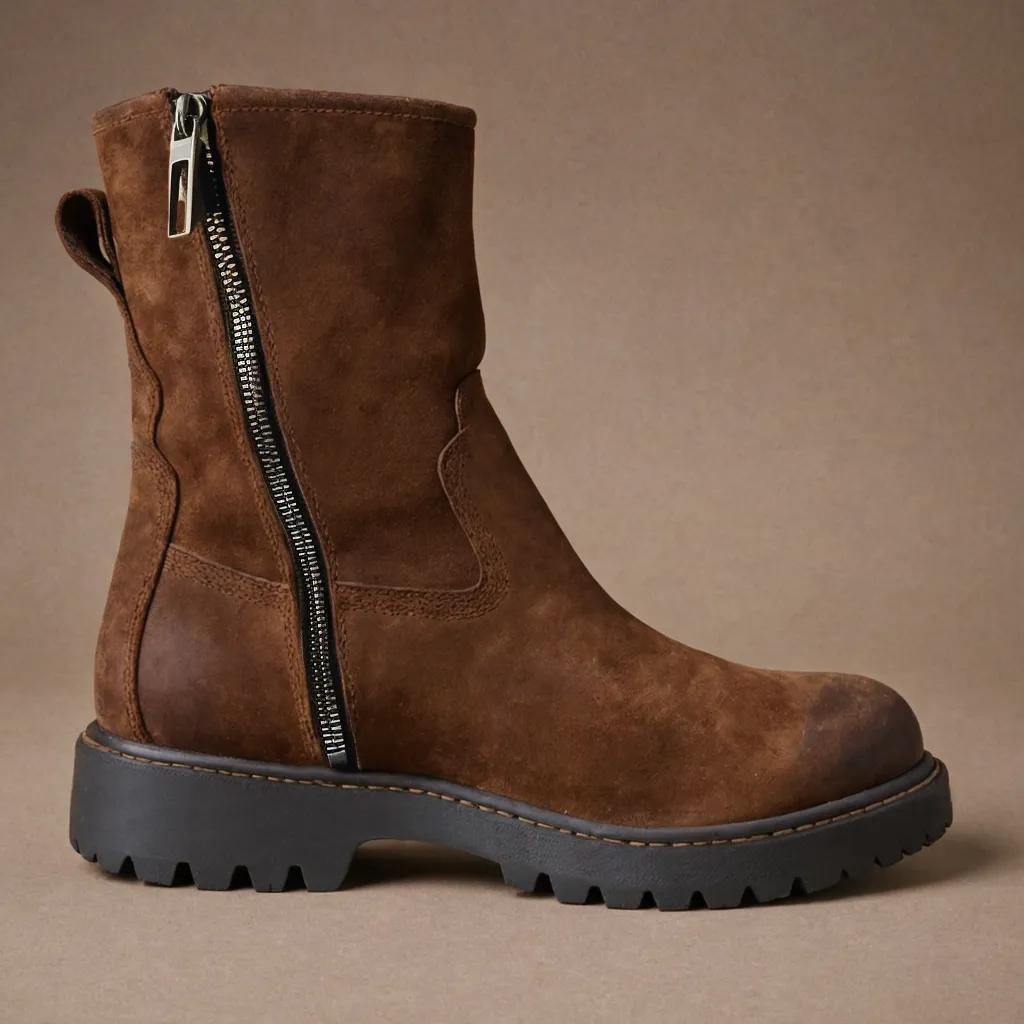 Brown Suede Leather Massimiliano With Thick Sole Zipper Boots sold by Costoso Italiano