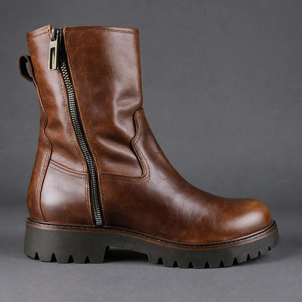 Brown Leather Massimiliano With Thick Sole Zipper Boots sold by Costoso Italiano