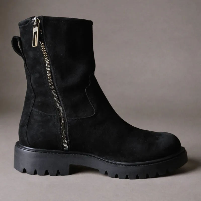 Black Suede Leather Massimiliano With Thick Sole Zipper Boots sold by Costoso Italiano