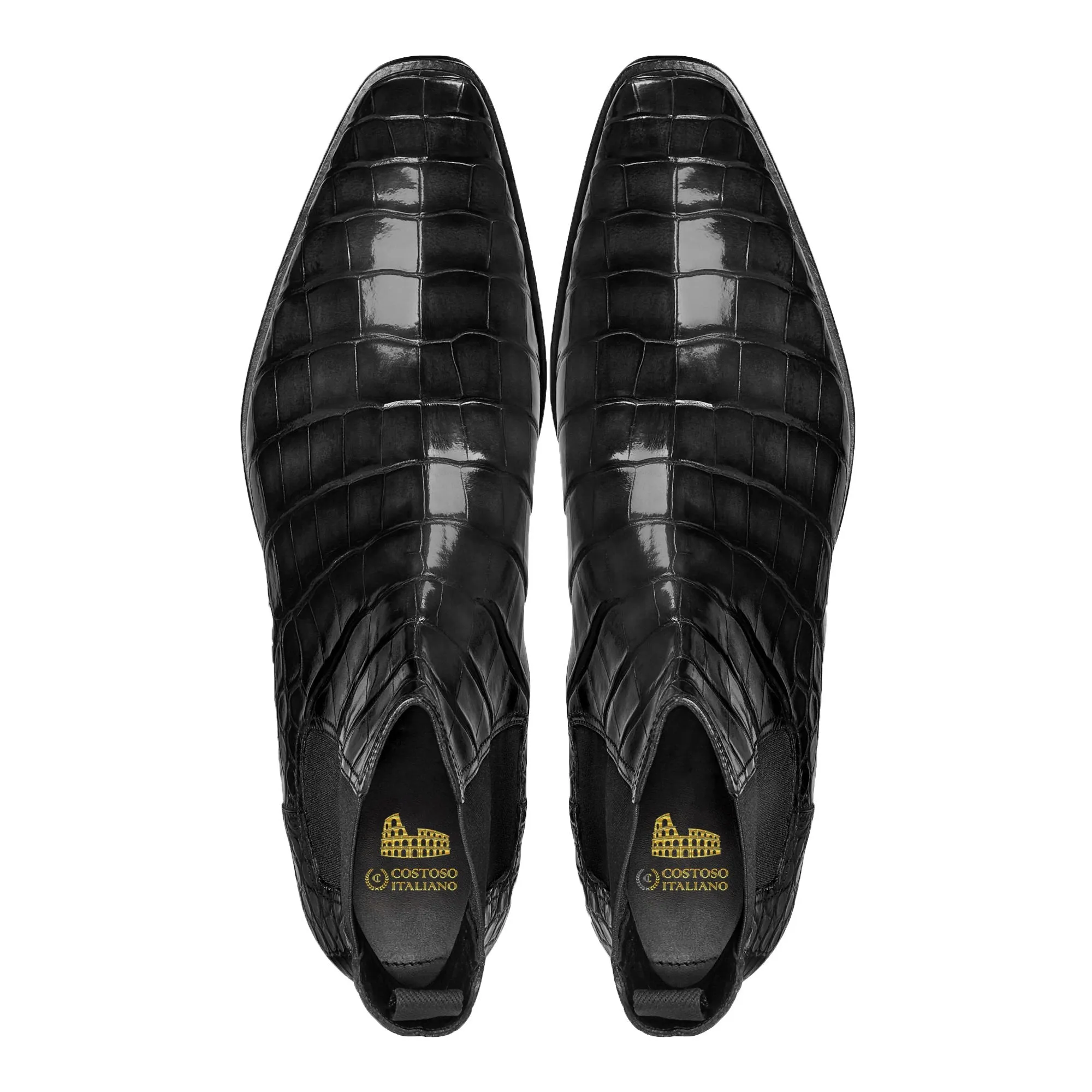 Flat Feet Shoes - Black Alligator Textured Leather Evington Chelsea Slip On Boots with Arch Support sold by Costoso Italiano product image thumbnail 2