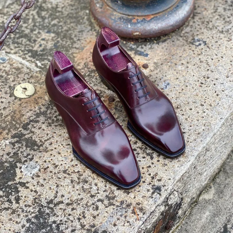 Burgundy Brown Leather Castello Oxford Shoes - AW24 sold by Costoso Italiano