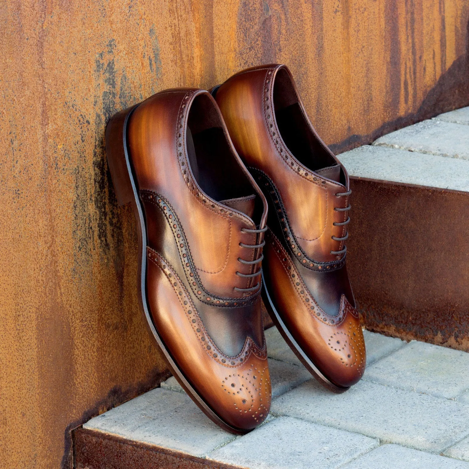 Height Increasing Tan and Brown Leather Binningen Brogue Wingtip Oxfords - Formal Shoes sold by Costoso Italiano