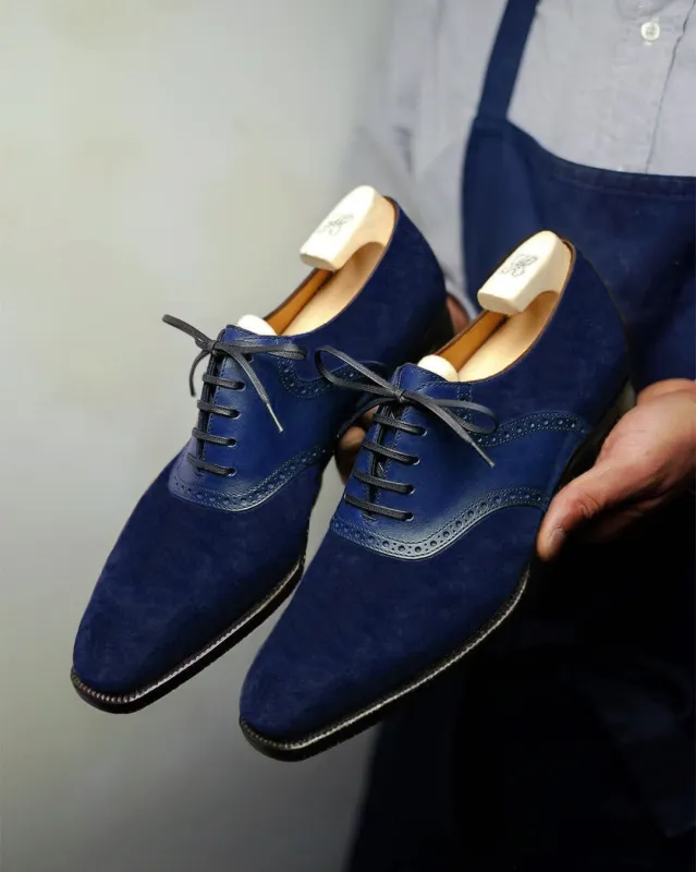 Green Suede Leather Elowen Brogue Oxfords - Formal Shoes - SS23 sold by Costoso Italiano