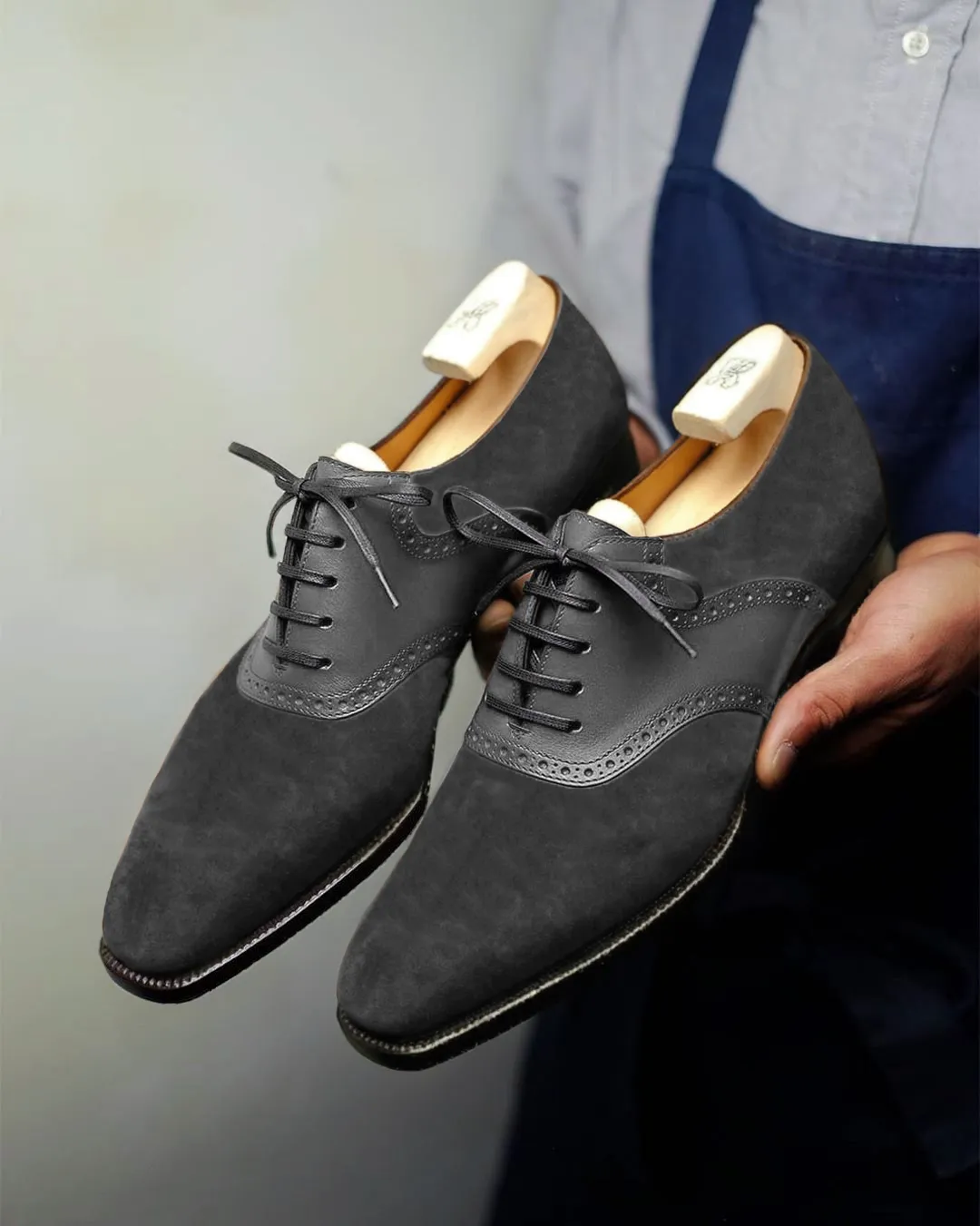 Grey Suede Leather Elowen Brogue Oxfords - Formal Shoes - SS23 sold by Costoso Italiano