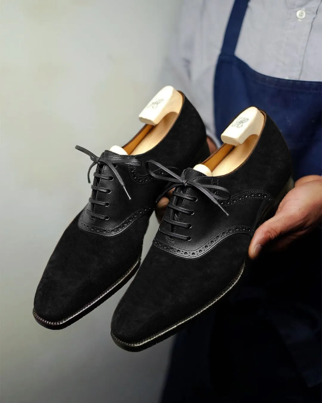 Blue Suede Leather Elowen Brogue Oxfords - Formal Shoes - SS23 sold by Costoso Italiano