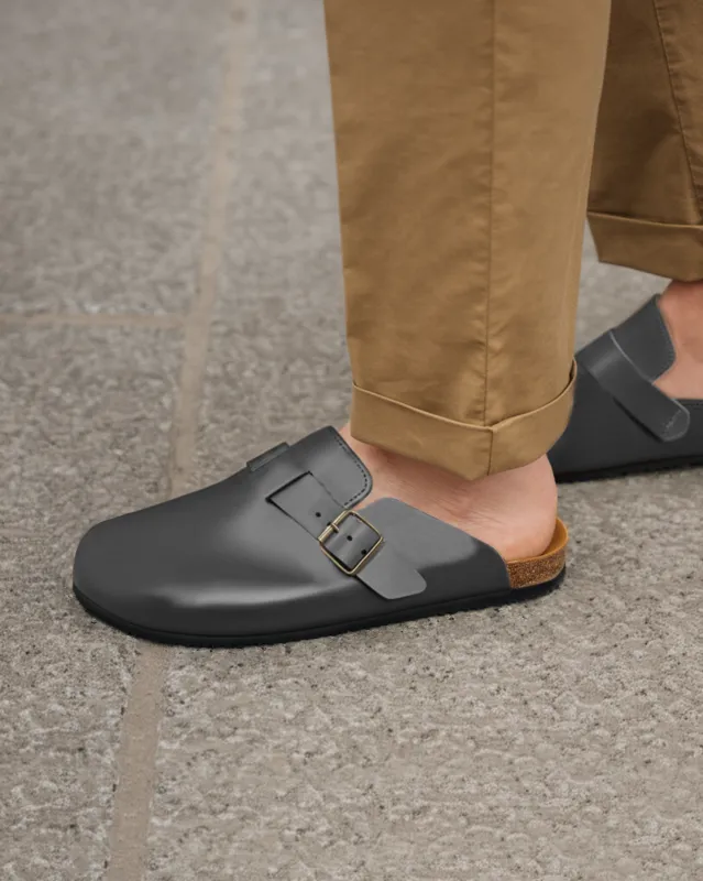 Grey Leather Pedestal Platforms Clogs - Summer 2024 Collection sold by Costoso Italiano