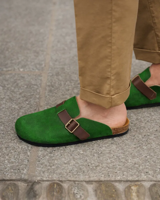 Black Suede Leather Pedestal Platforms Clogs - Summer 2024 Collection sold by Costoso Italiano