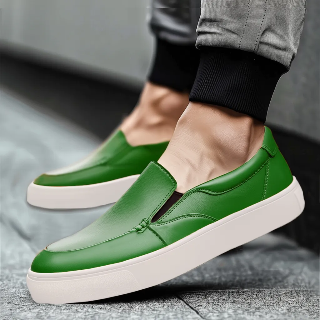 Green Leather Wheat Whisper Slip On Sneakers - Summer 2024 Collection sold by Costoso Italiano
