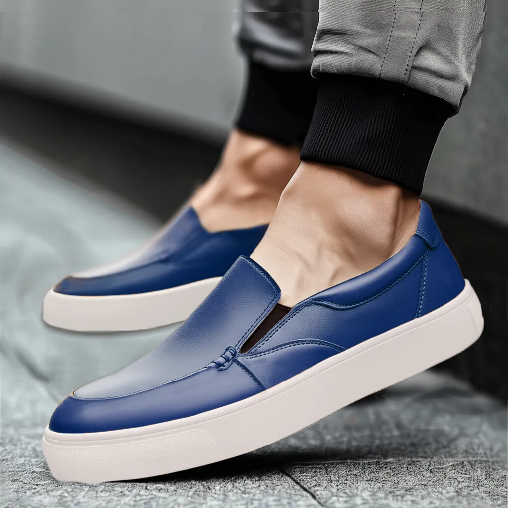 Blue Leather Wheat Whisper Slip On Sneakers - Summer 2024 Collection sold by Costoso Italiano