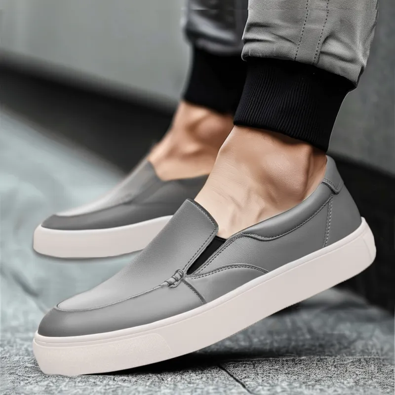 Grey Leather Wheat Whisper Slip On Sneakers  - Summer 2024 Collection sold by Costoso Italiano