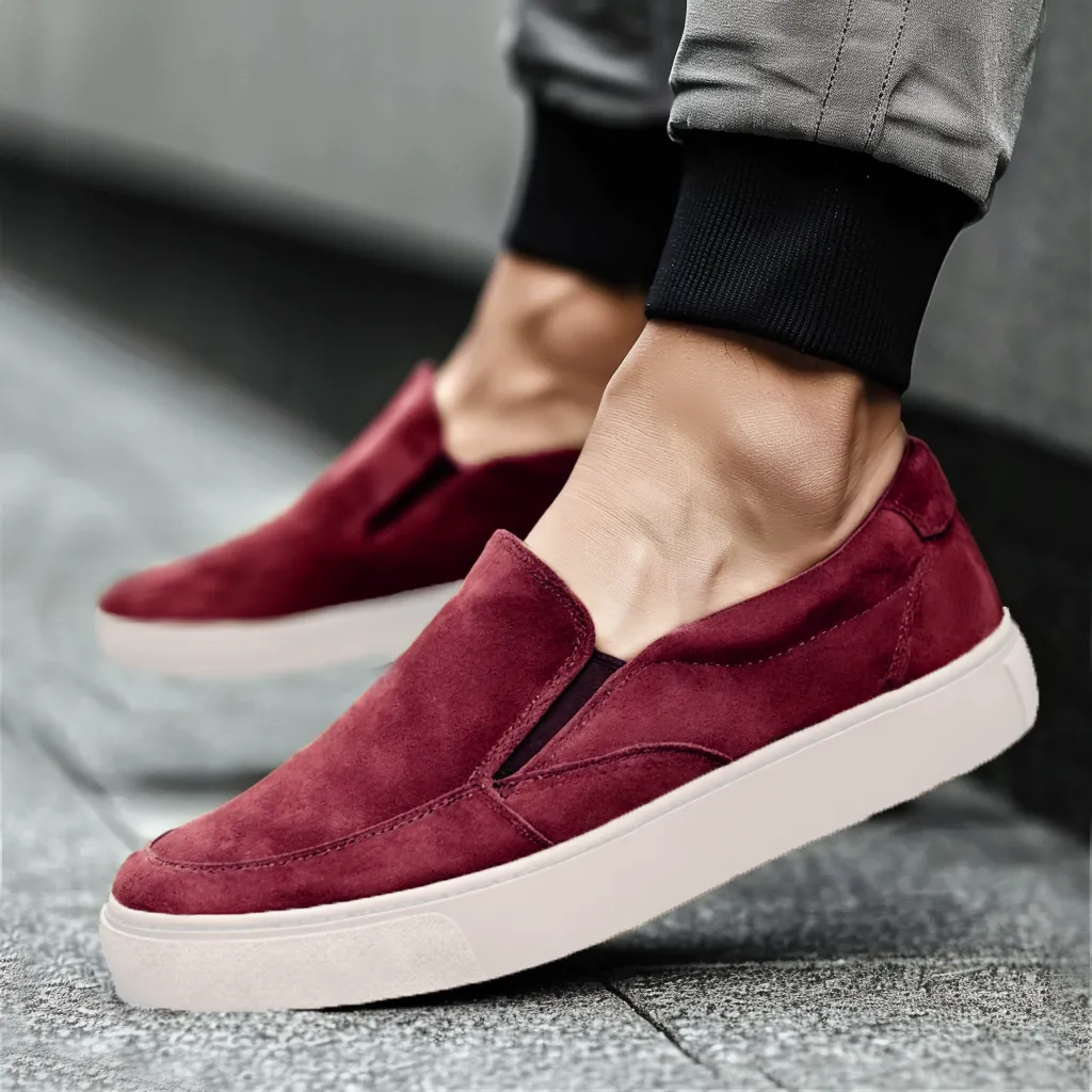 Burgundy Suede Leather Wheat Whisper Slip On Sneakers - Summer 2024 Collection sold by Costoso Italiano