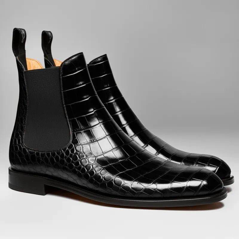 Black Croc Print Leather Celso Chelsea Boot sold by Costoso Italiano
