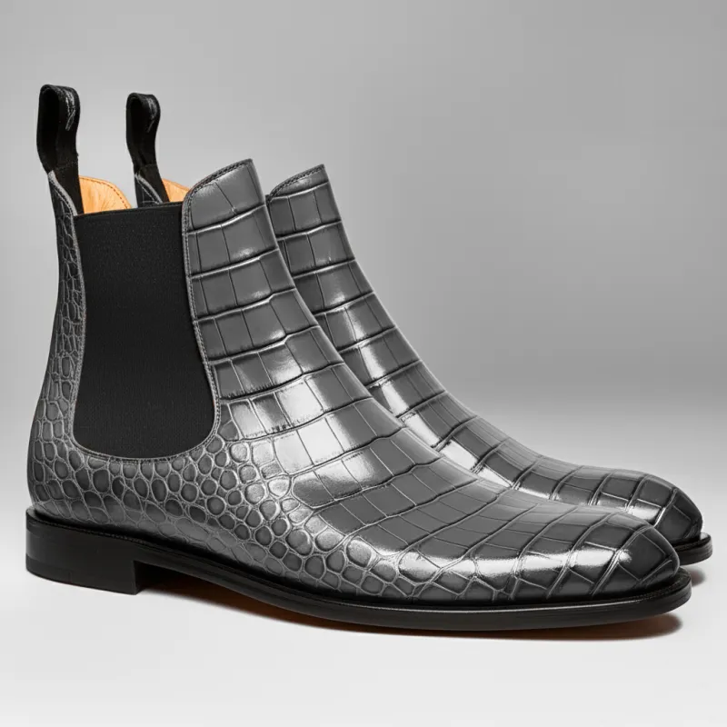 Grey Croc Print Leather Celso Chelsea Boot sold by Costoso Italiano