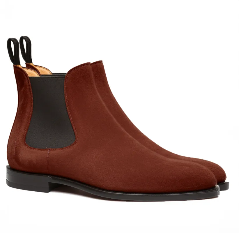 Brown Suede Leather Celso Chelsea Boot leather sole sold by Costoso Italiano