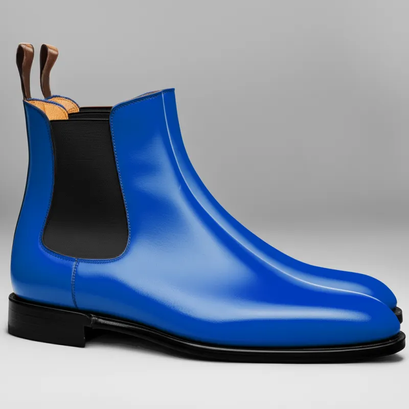 Blue Leather Celso Chelsea Boot sold by Costoso Italiano