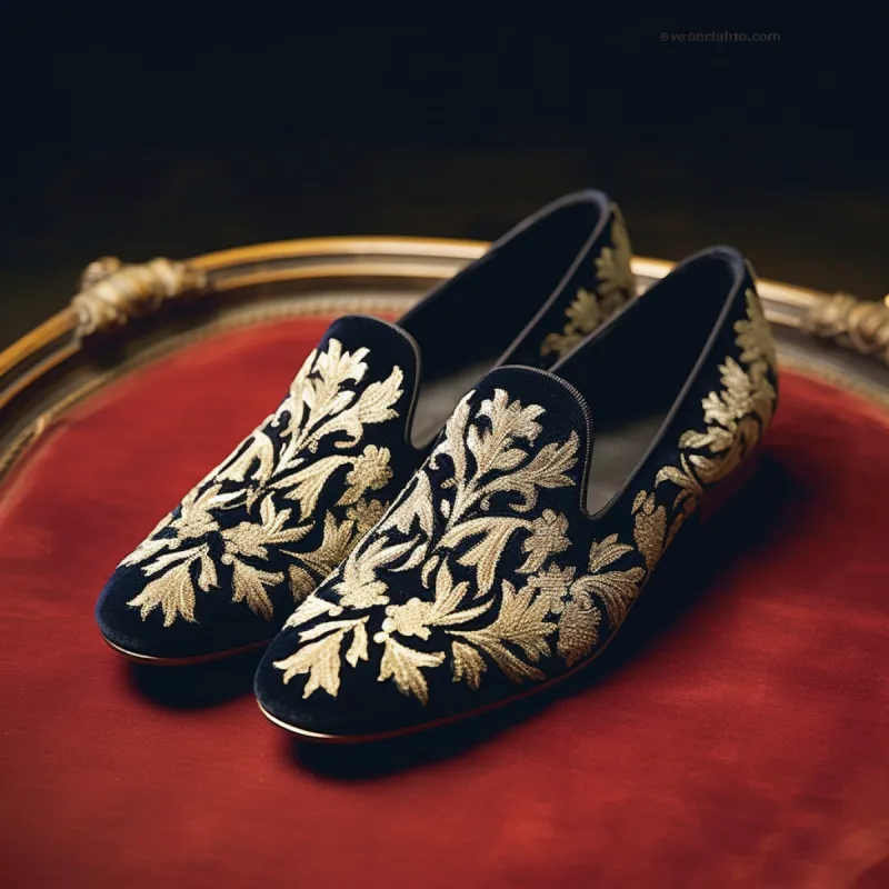 Black Velvet Embroidery Work Peshawari Loafers | Wedding Shoes for Groom | Shoes for Haldi Mehendi Sangeet sold by Costoso Italiano