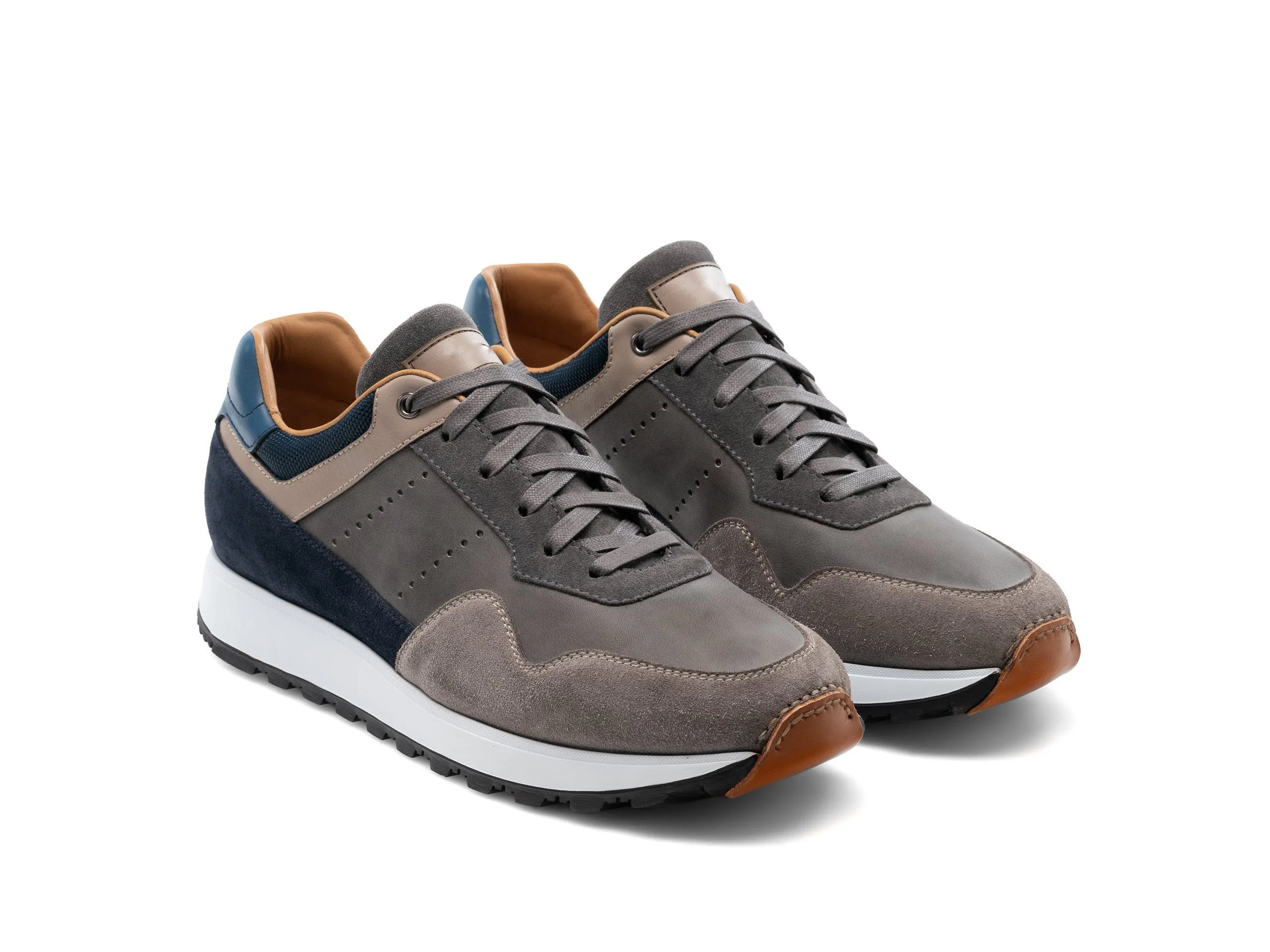 Height Increasing Grey Suede and Navy Leather Tavua Lace Up Running Sneaker Shoes sold by Costoso Italiano product image thumbnail 3