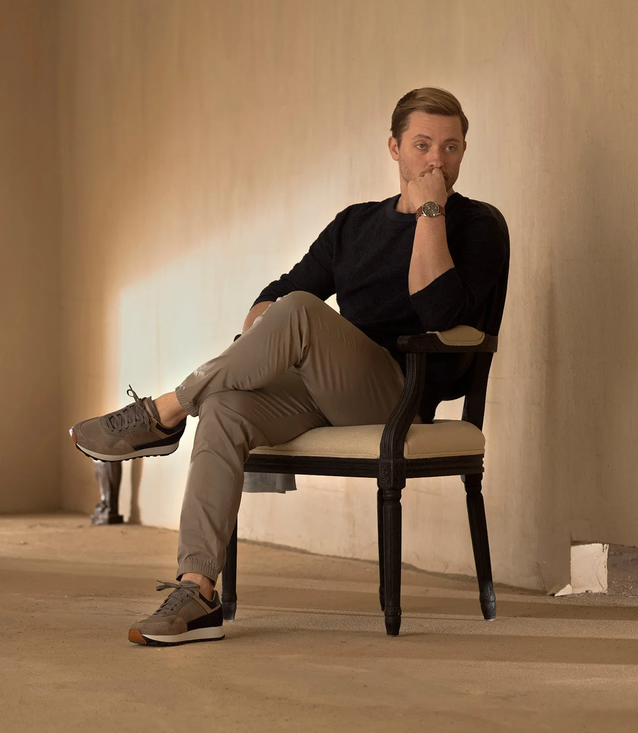 Height Increasing Grey Suede and Navy Leather Tavua Lace Up Running Sneaker Shoes sold by Costoso Italiano product image thumbnail 4