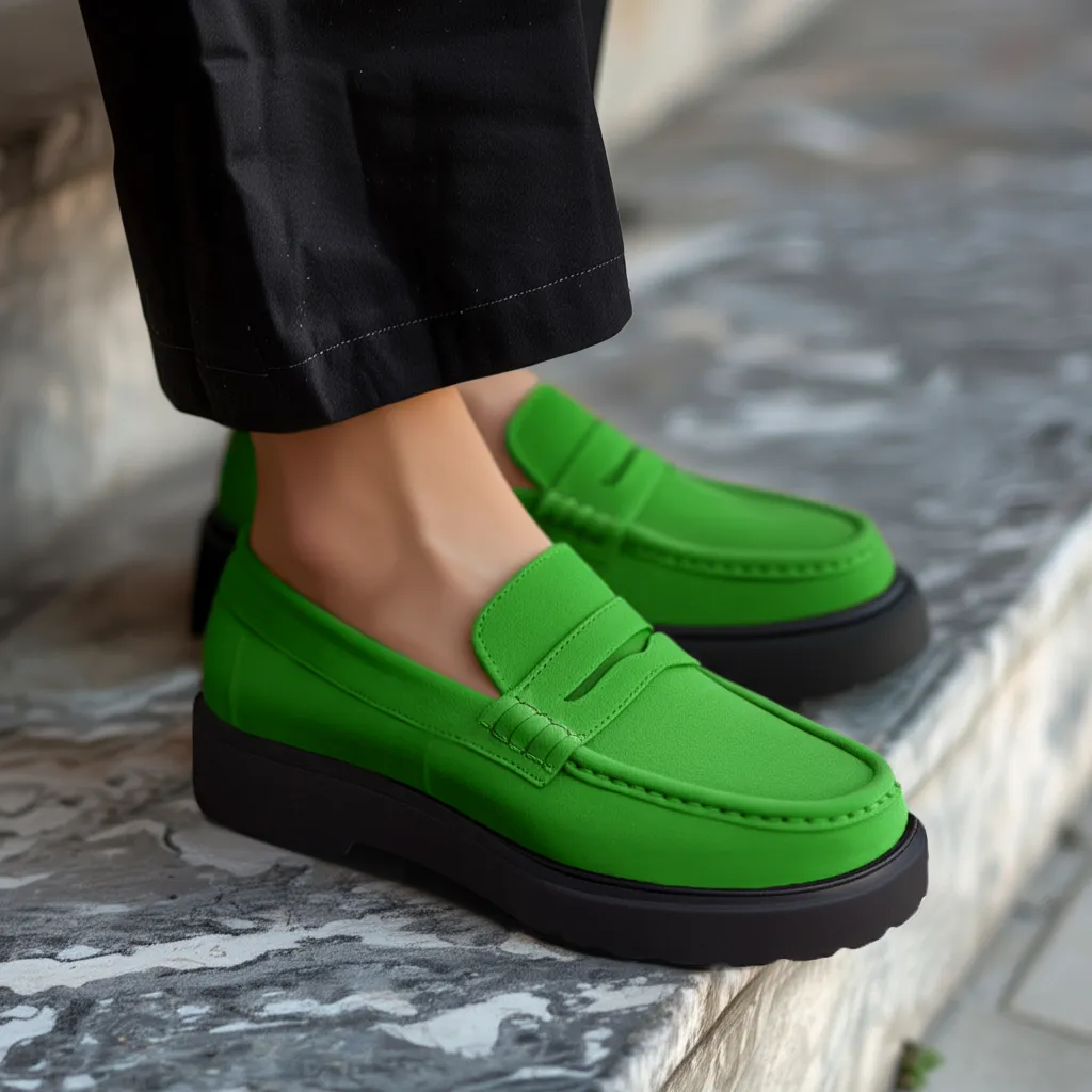 Green Suede Leather Aristide With Thick Sole Loafers sold by Costoso Italiano