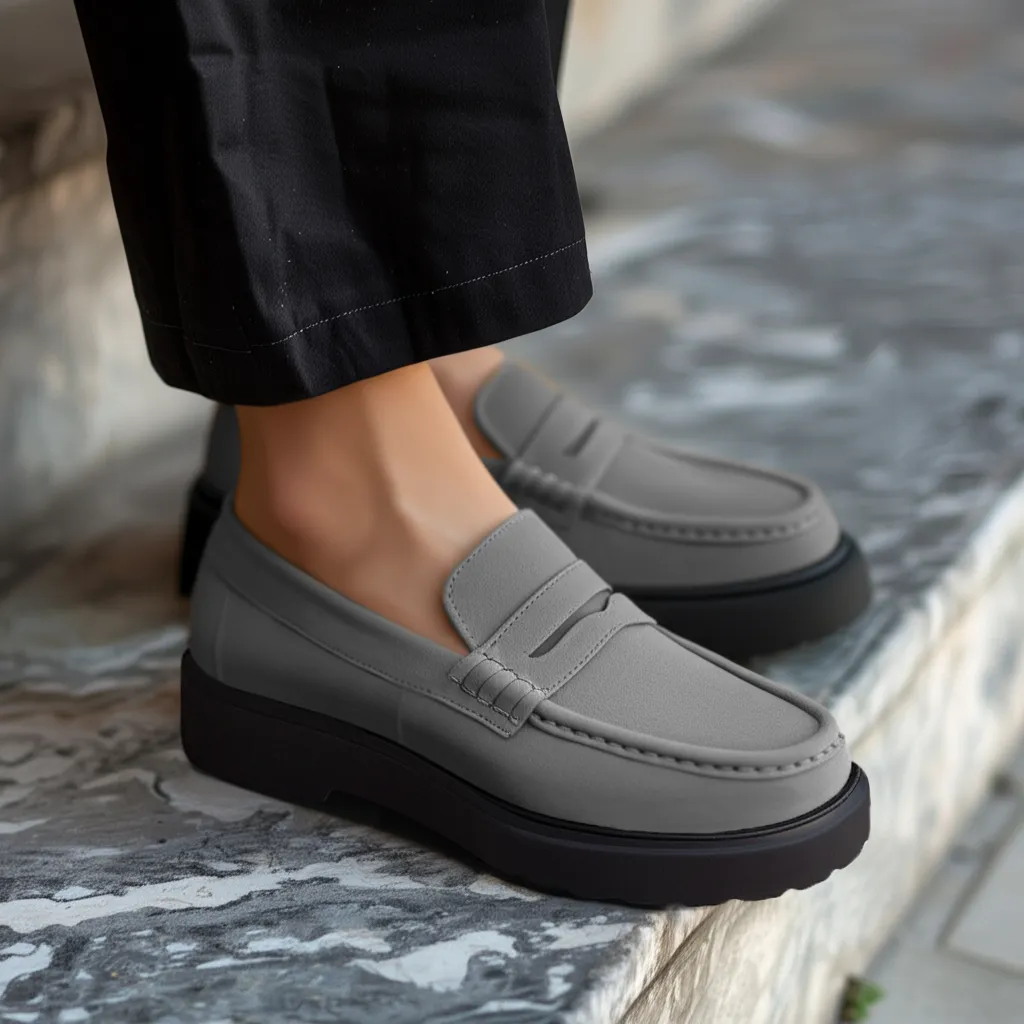 Grey Suede Leather Aristide With Thick Sole Loafers sold by Costoso Italiano