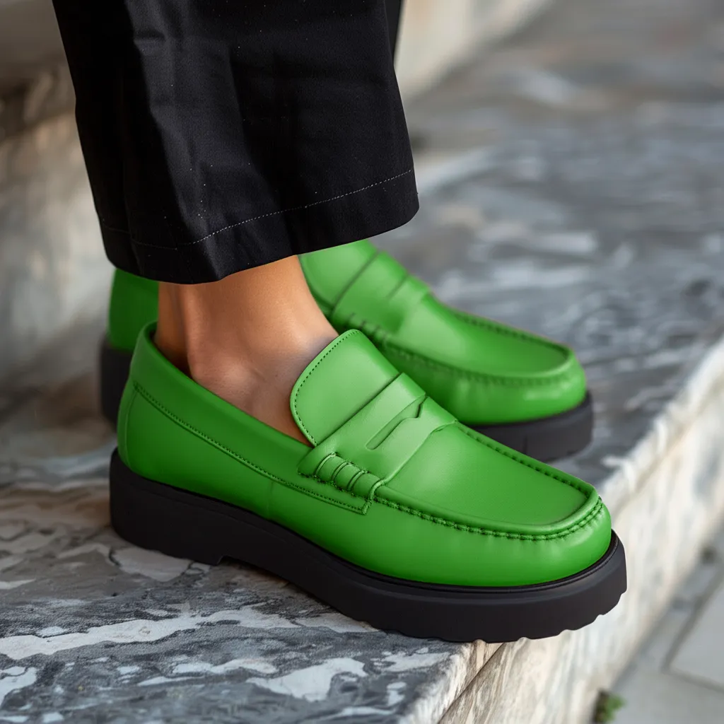 Green Leather Aristide With Thick Sole Loafers sold by Costoso Italiano